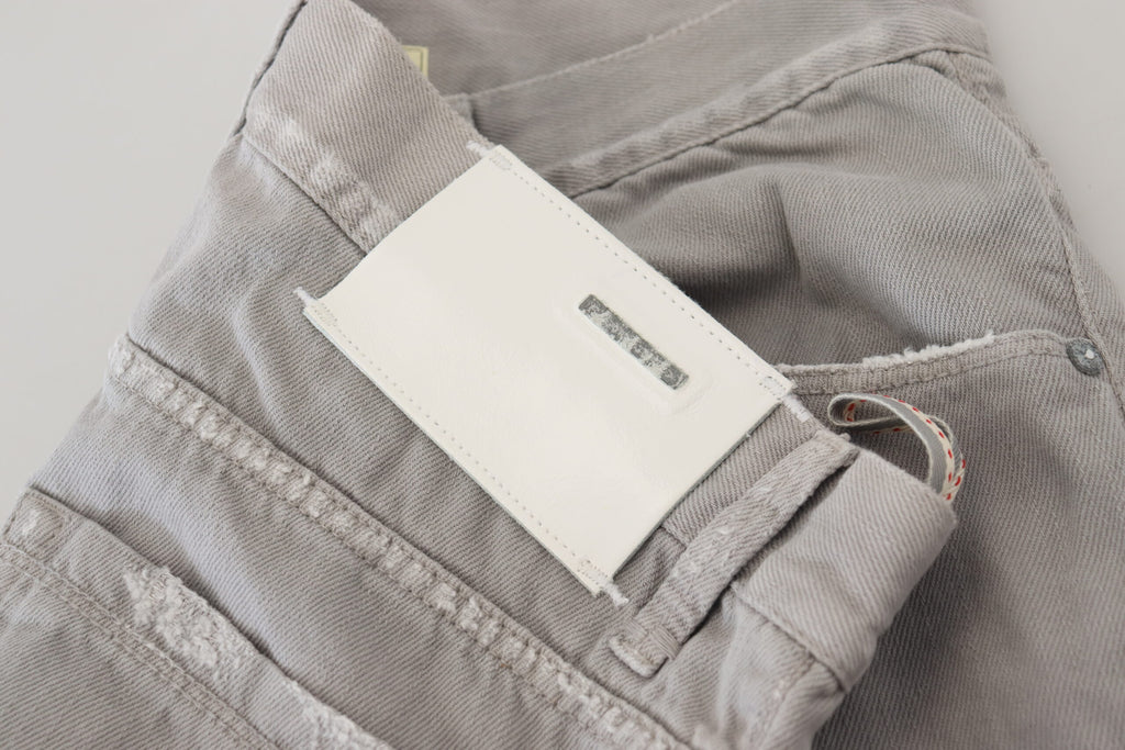 Graue, gerade geschnittene Freizeitjeans aus Baumwolle mit umgeschlagenem Saum
