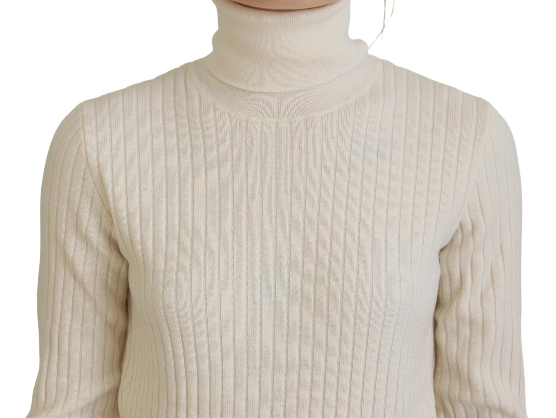 Elfenbeinfarbener Rollkragenpullover mit Distressed-Manschetten