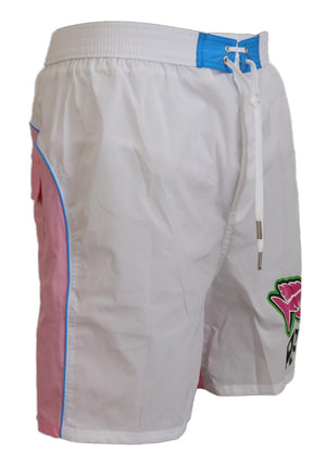 Weiß Rosa Logo Print Männer Beachwear Shorts Bademode