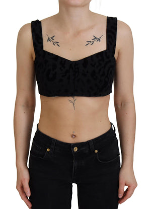 Schwarzes, kurzes Bustier-Korsett-BH-Top mit Leopardenmuster