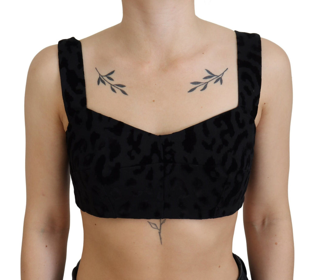Schwarzes, kurzes Bustier-Korsett-BH-Top mit Leopardenmuster