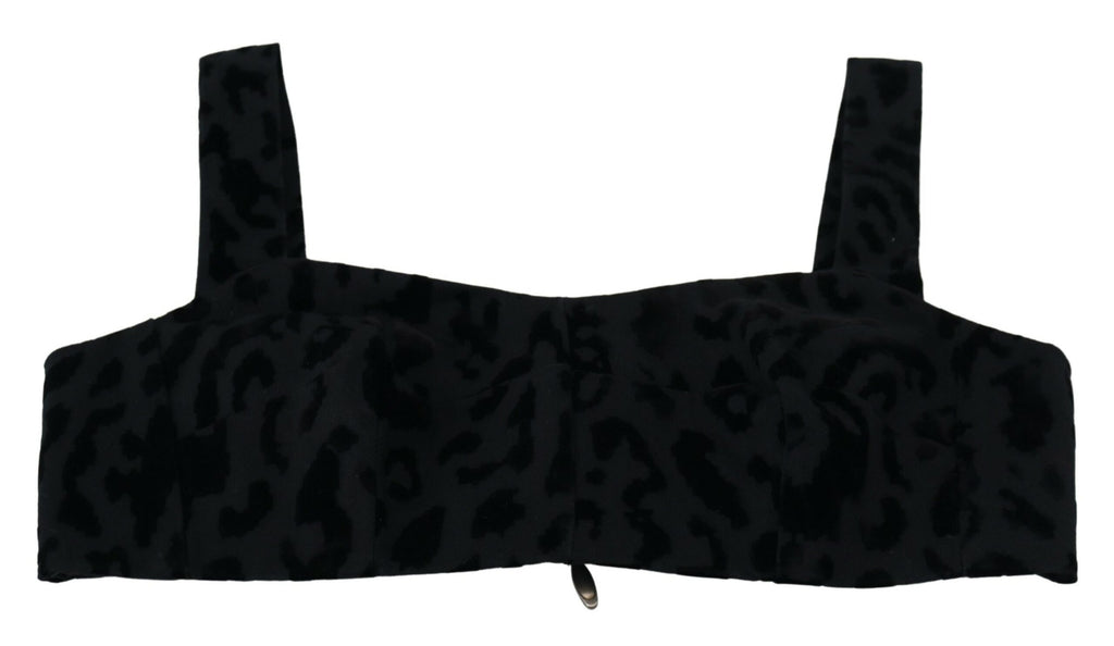 Schwarzes, kurzes Bustier-Korsett-BH-Top mit Leopardenmuster