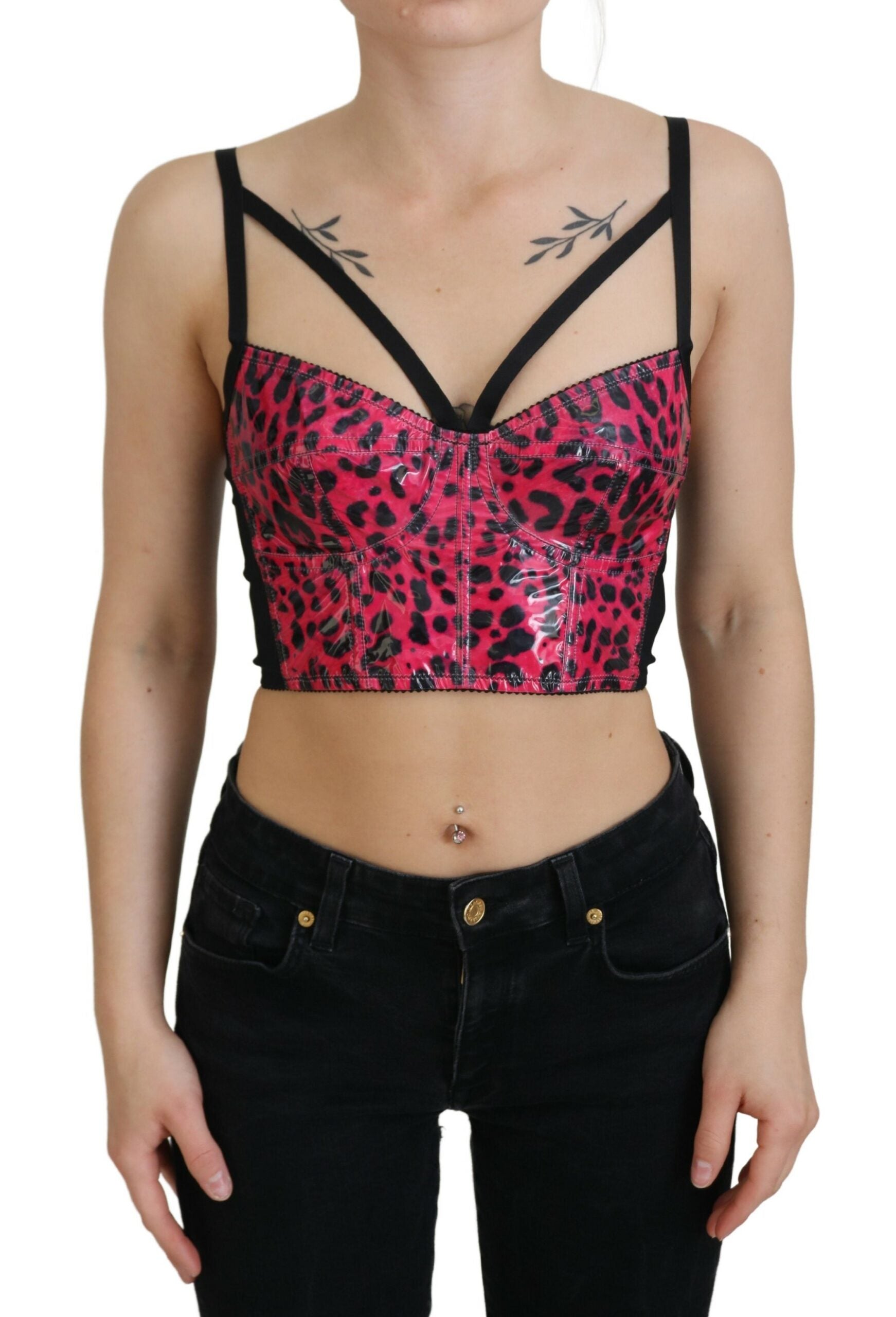 Rosafarbenes, kurzes Bustier-Korsett-Oberteil mit Leopardenmuster
