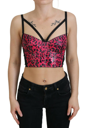 Rosafarbenes, kurzes Bustier-Korsett-Oberteil mit Leopardenmuster
