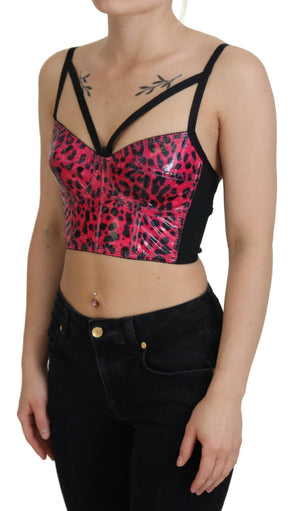 Rosafarbenes, kurzes Bustier-Korsett-Oberteil mit Leopardenmuster