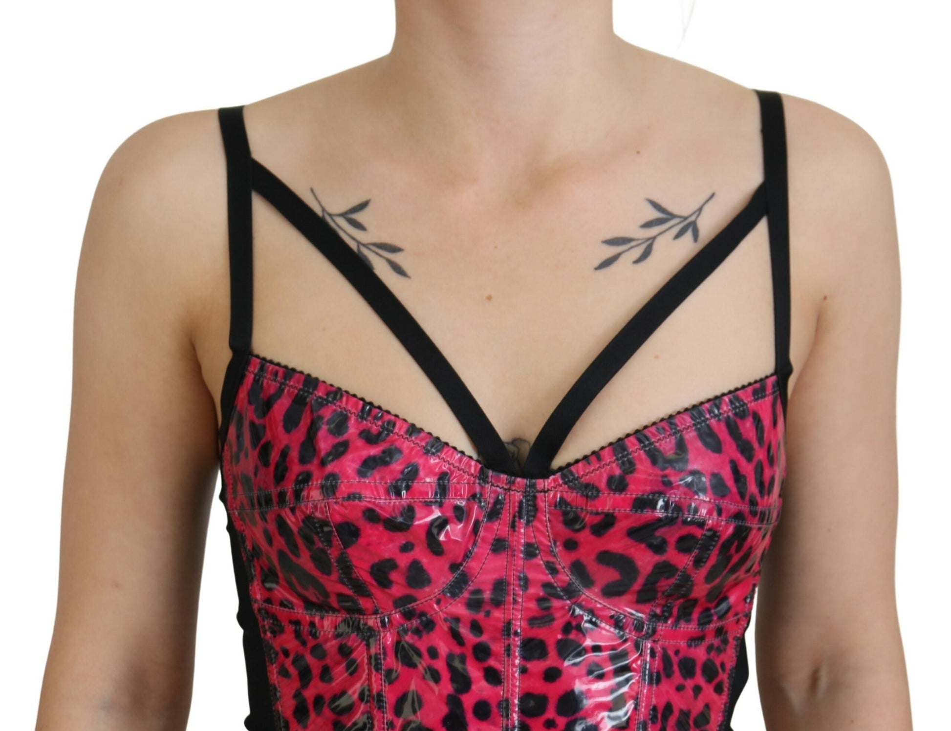 Rosafarbenes, kurzes Bustier-Korsett-Oberteil mit Leopardenmuster