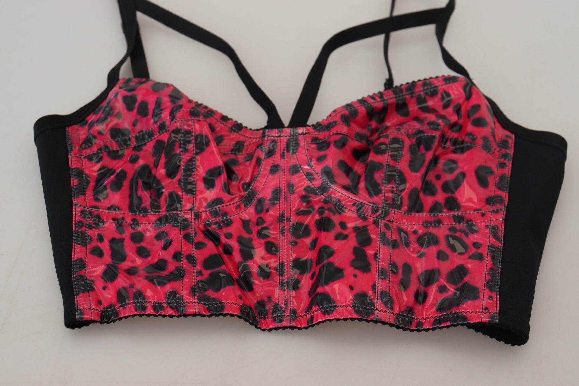 Rosafarbenes, kurzes Bustier-Korsett-Oberteil mit Leopardenmuster