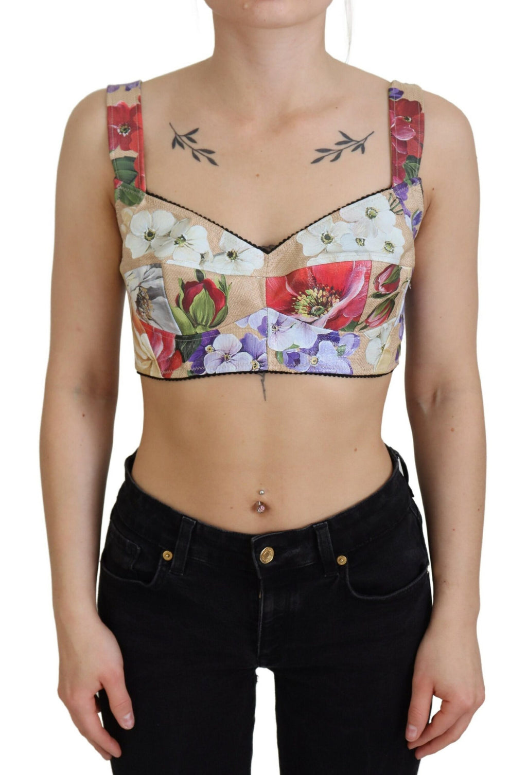 Mehrfarbiges, kurzes Bustier-Korsett-Oberteil mit Blumenmuster