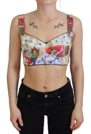 Mehrfarbiges, kurzes Bustier-Korsett-Oberteil mit Blumenmuster