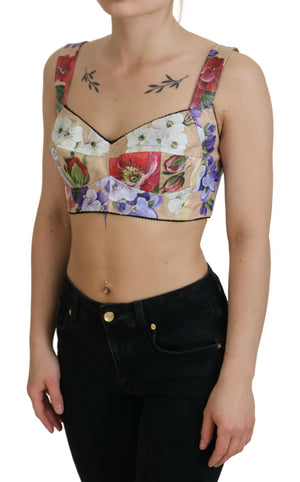 Mehrfarbiges, kurzes Bustier-Korsett-Oberteil mit Blumenmuster