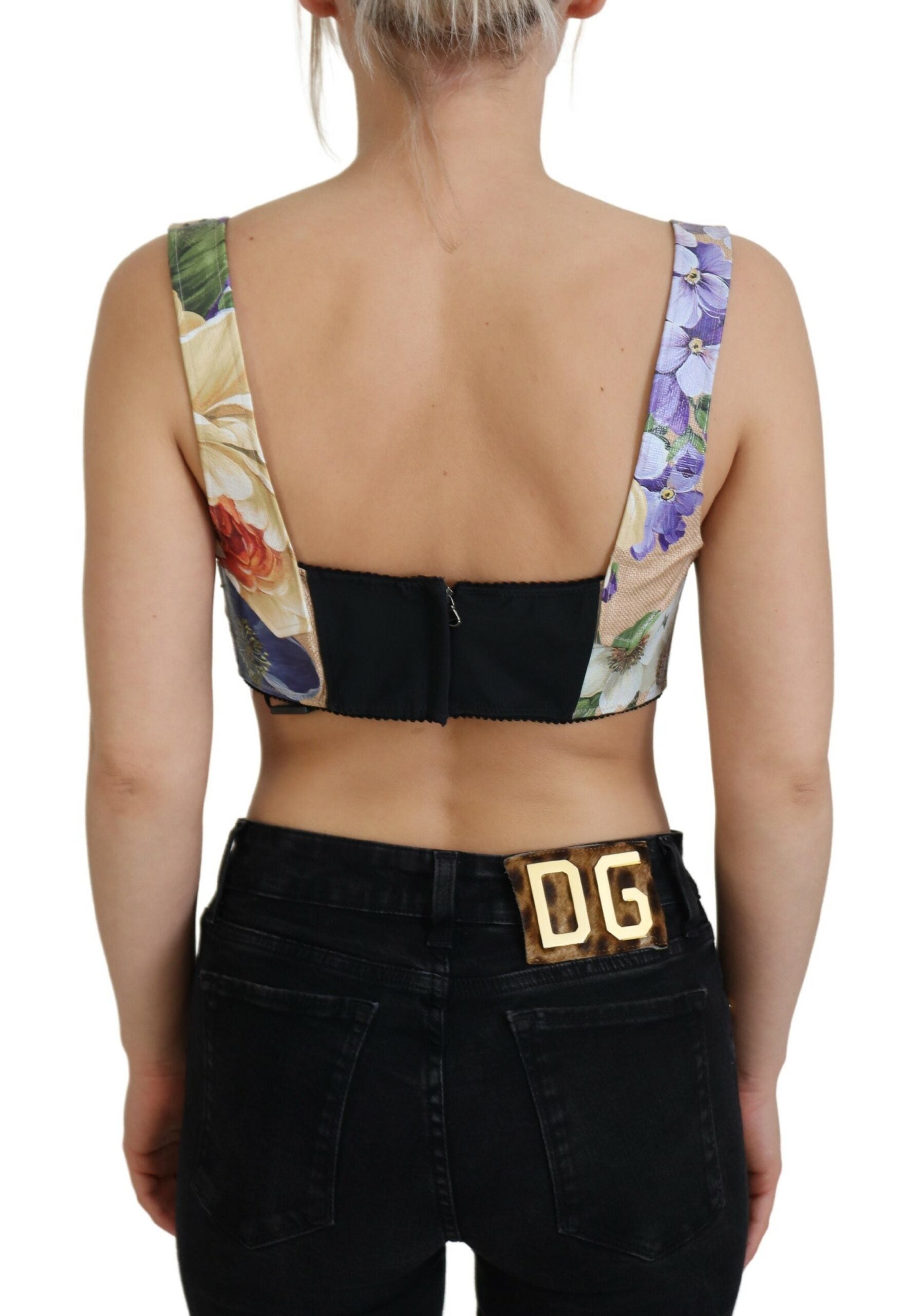Mehrfarbiges, kurzes Bustier-Korsett-Oberteil mit Blumenmuster