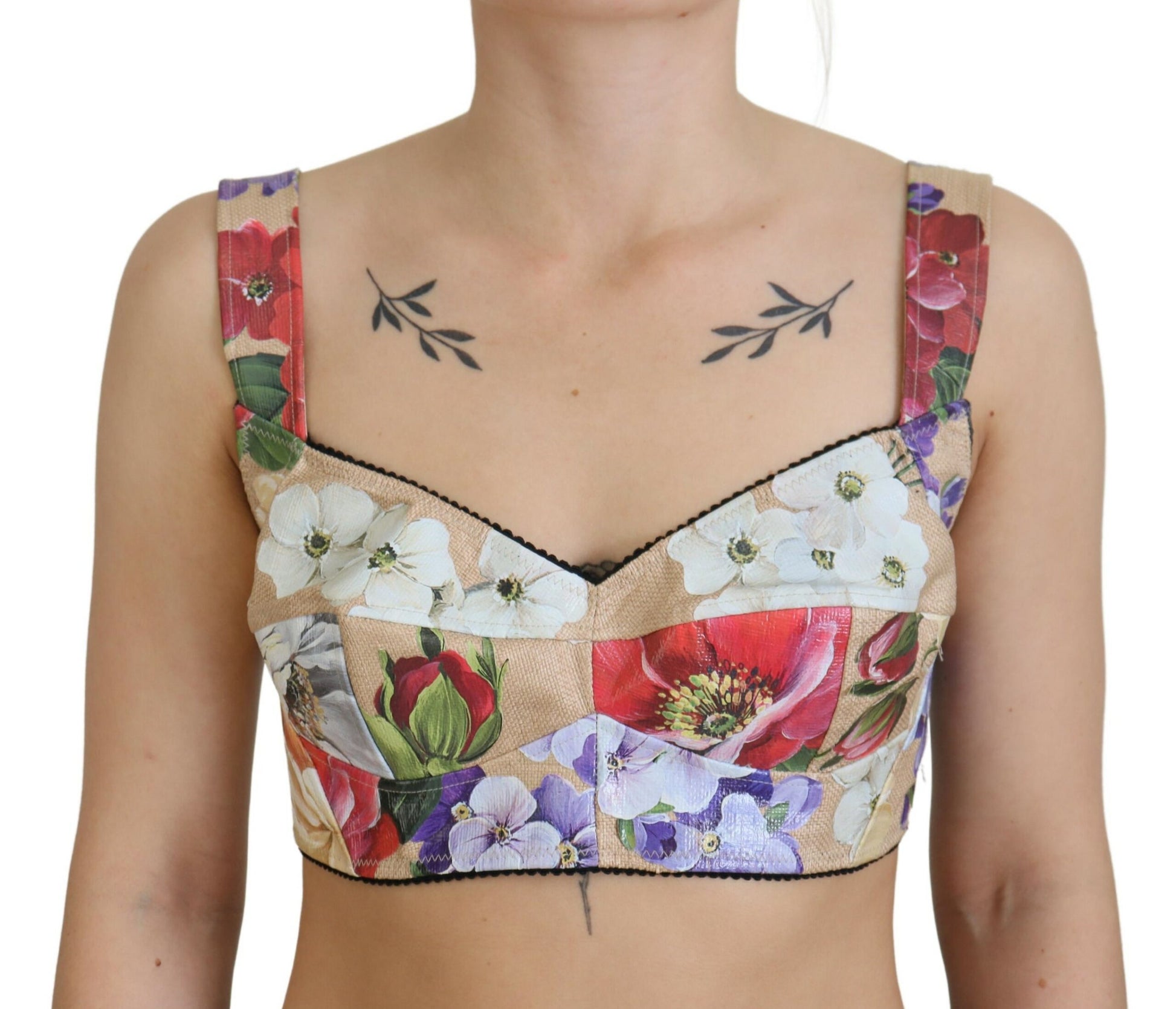 Mehrfarbiges, kurzes Bustier-Korsett-Oberteil mit Blumenmuster