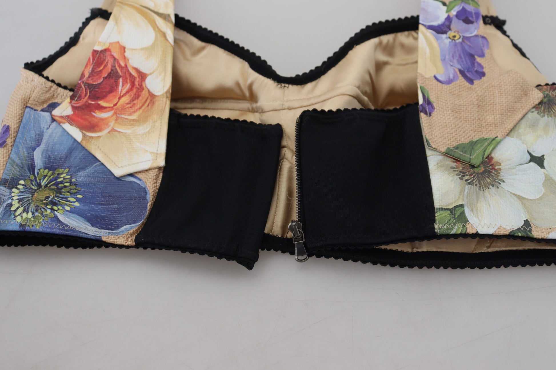 Mehrfarbiges, kurzes Bustier-Korsett-Oberteil mit Blumenmuster