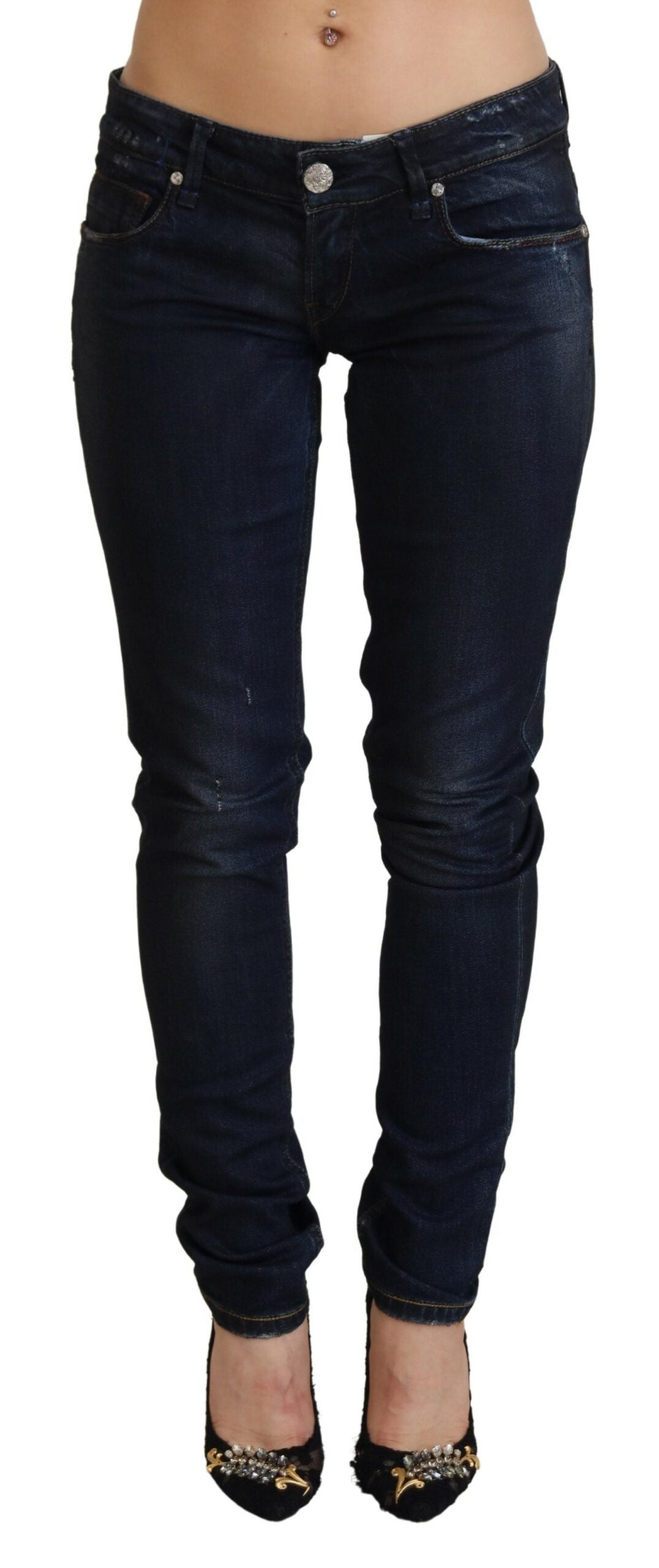 Blaue Slim Fit Jeans mit niedriger Taille für Damen