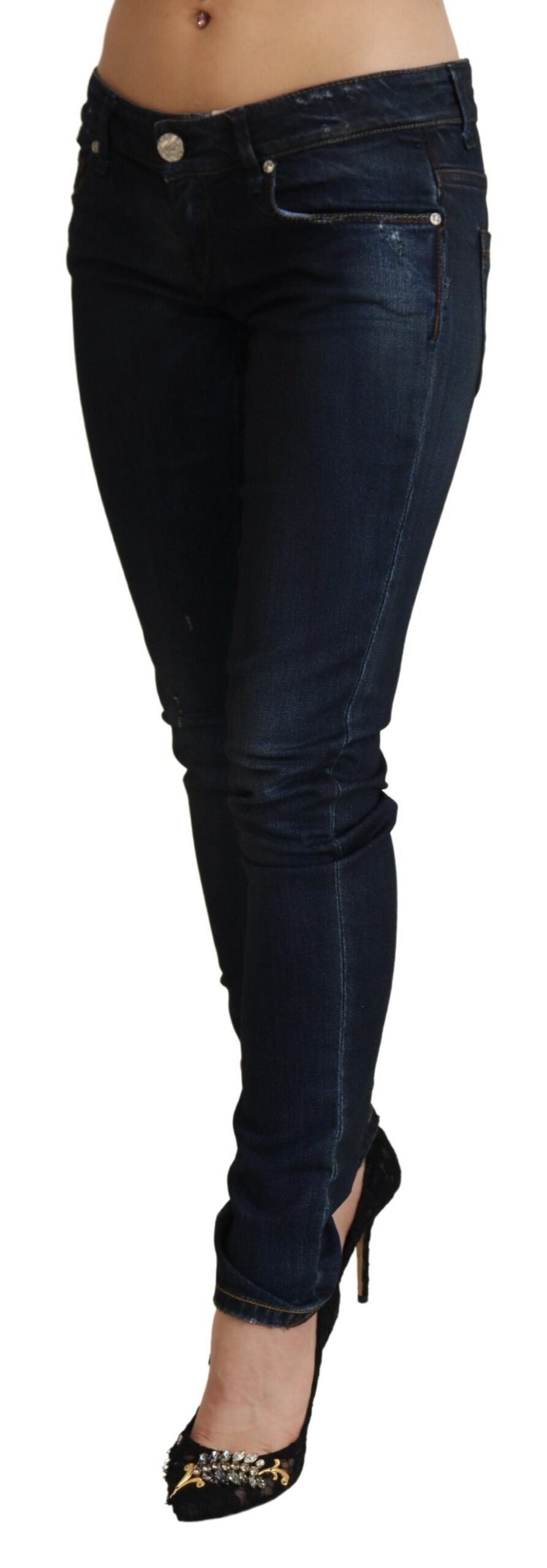 Blaue Slim Fit Jeans mit niedriger Taille für Damen
