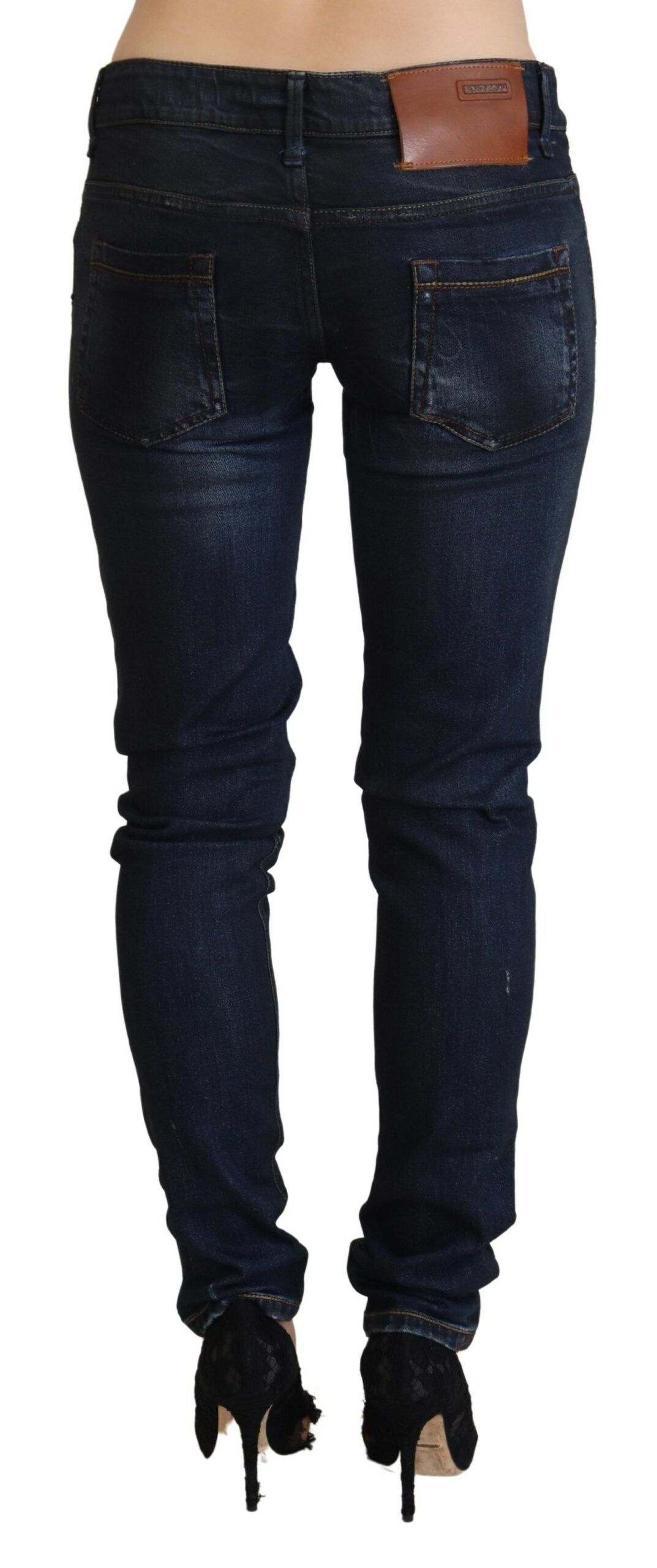 Blaue Slim Fit Jeans mit niedriger Taille für Damen