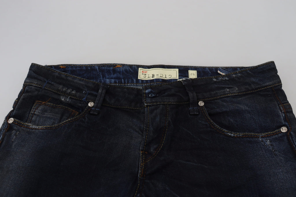 Blaue Slim Fit Jeans mit niedriger Taille für Damen