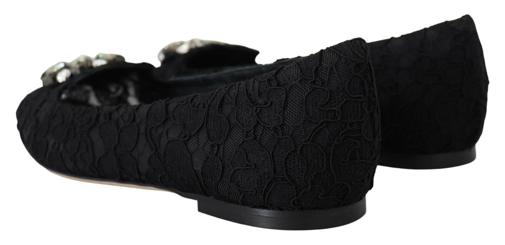 Schwarze flache Schuhe „Taormina“ mit Spitze und Kristallen
