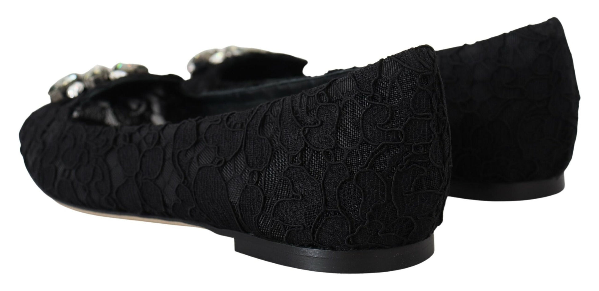 Schwarze flache Schuhe „Taormina“ mit Spitze und Kristallen