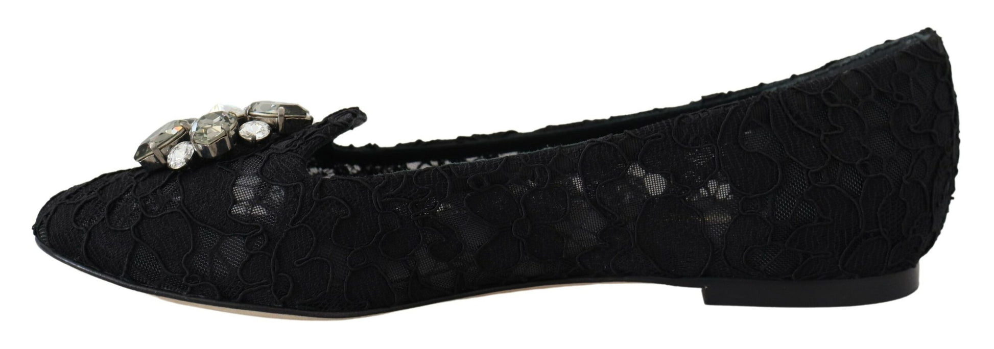 Schwarze flache Schuhe „Taormina“ mit Spitze und Kristallen
