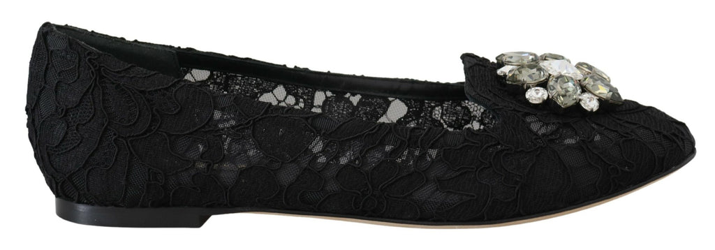 Schwarze flache Schuhe „Taormina“ mit Spitze und Kristallen