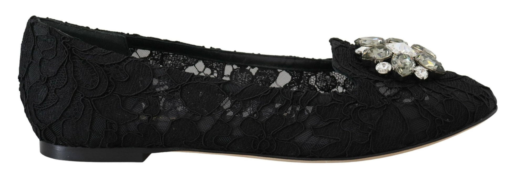 Schwarze flache Schuhe „Taormina“ mit Spitze und Kristallen