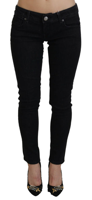 Schwarze Slim Fit Jeans aus Baumwolldenim mit niedriger Taille