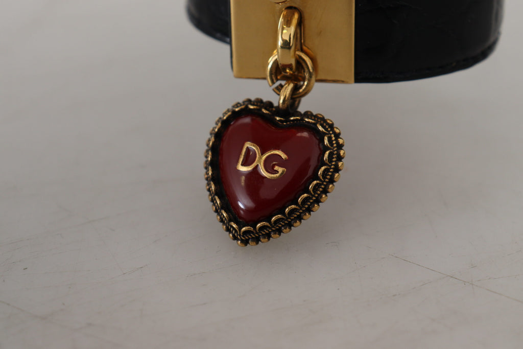 Schwarzes DG-Schlüsselringarmband aus Dauphine-Leder