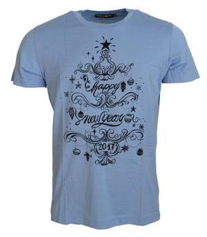 Hellblaues Baumwoll-T-Shirt „Happy New Year 2017“