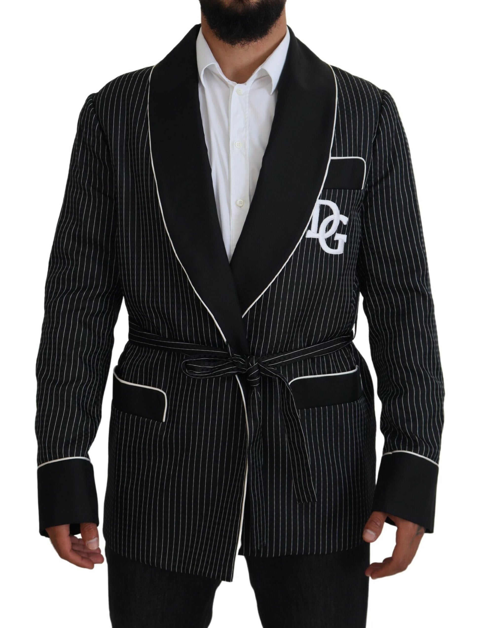 Schwarze Robe gestreifte DG Patch Jacke Herren Blazer