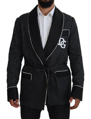 Schwarze Robe gestreifte DG Patch Jacke Herren Blazer