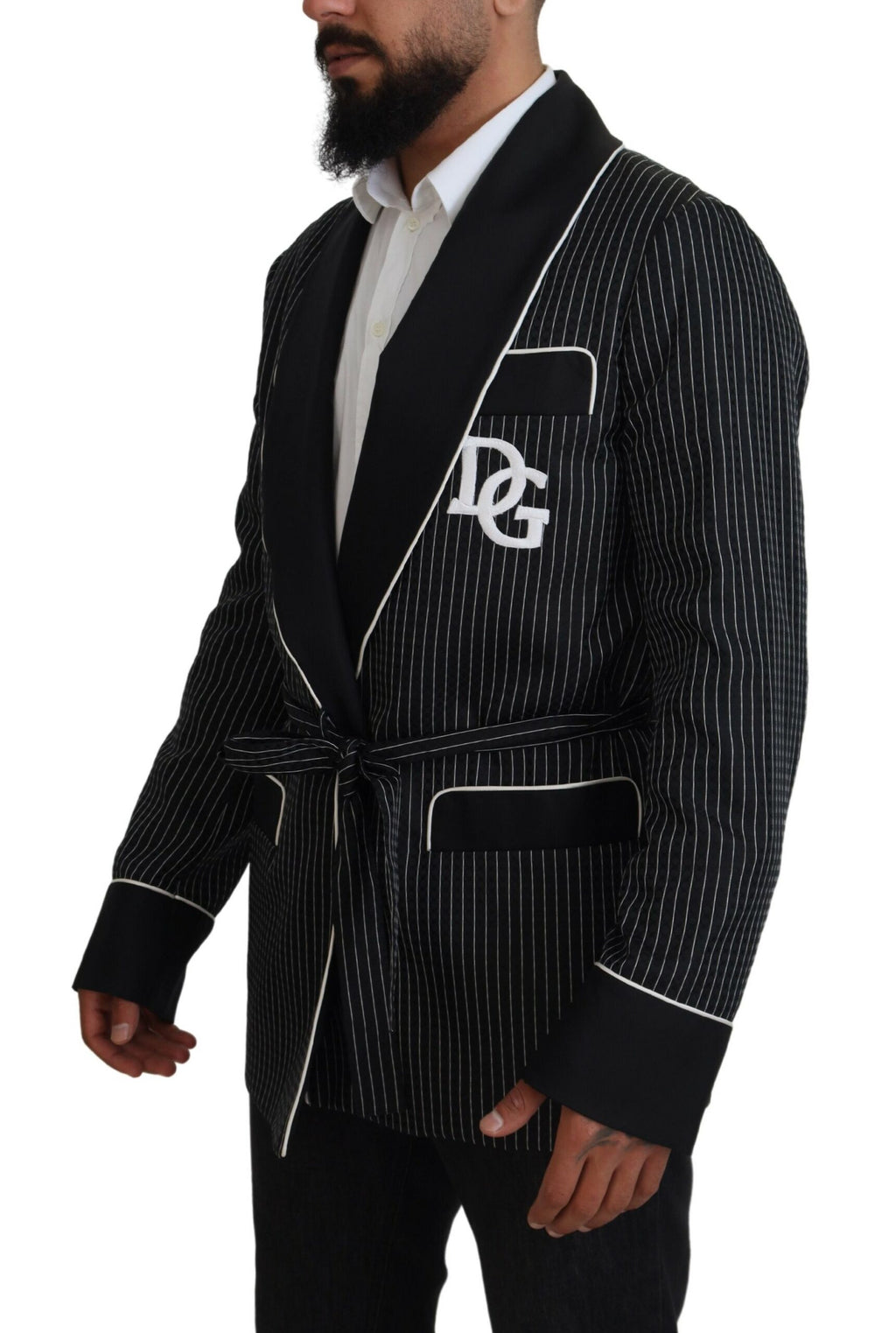 Schwarze Robe gestreifte DG Patch Jacke Herren Blazer