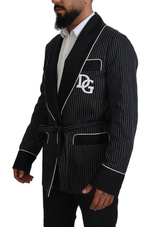 Schwarze Robe gestreifte DG Patch Jacke Herren Blazer