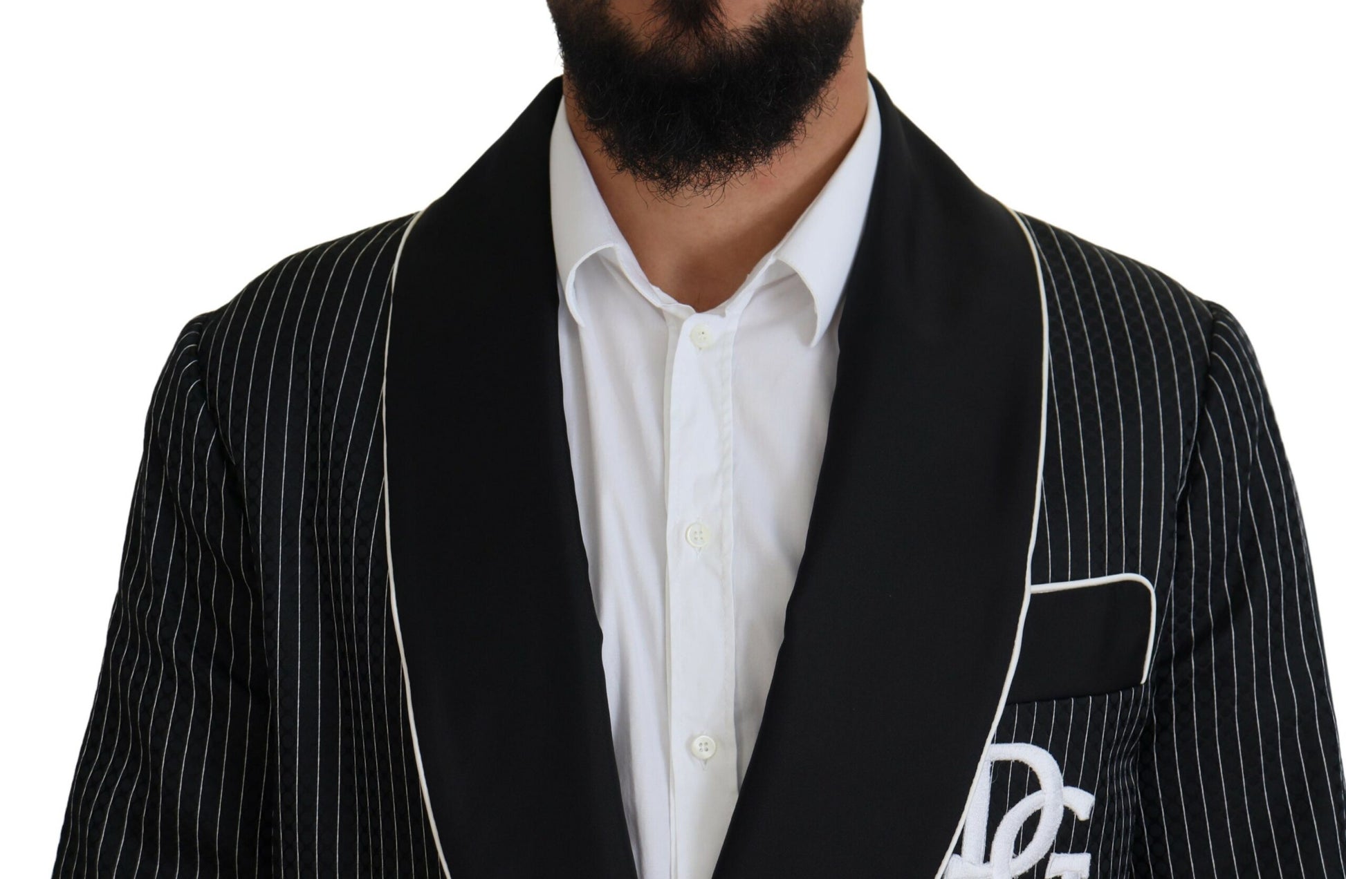Schwarze Robe gestreifte DG Patch Jacke Herren Blazer