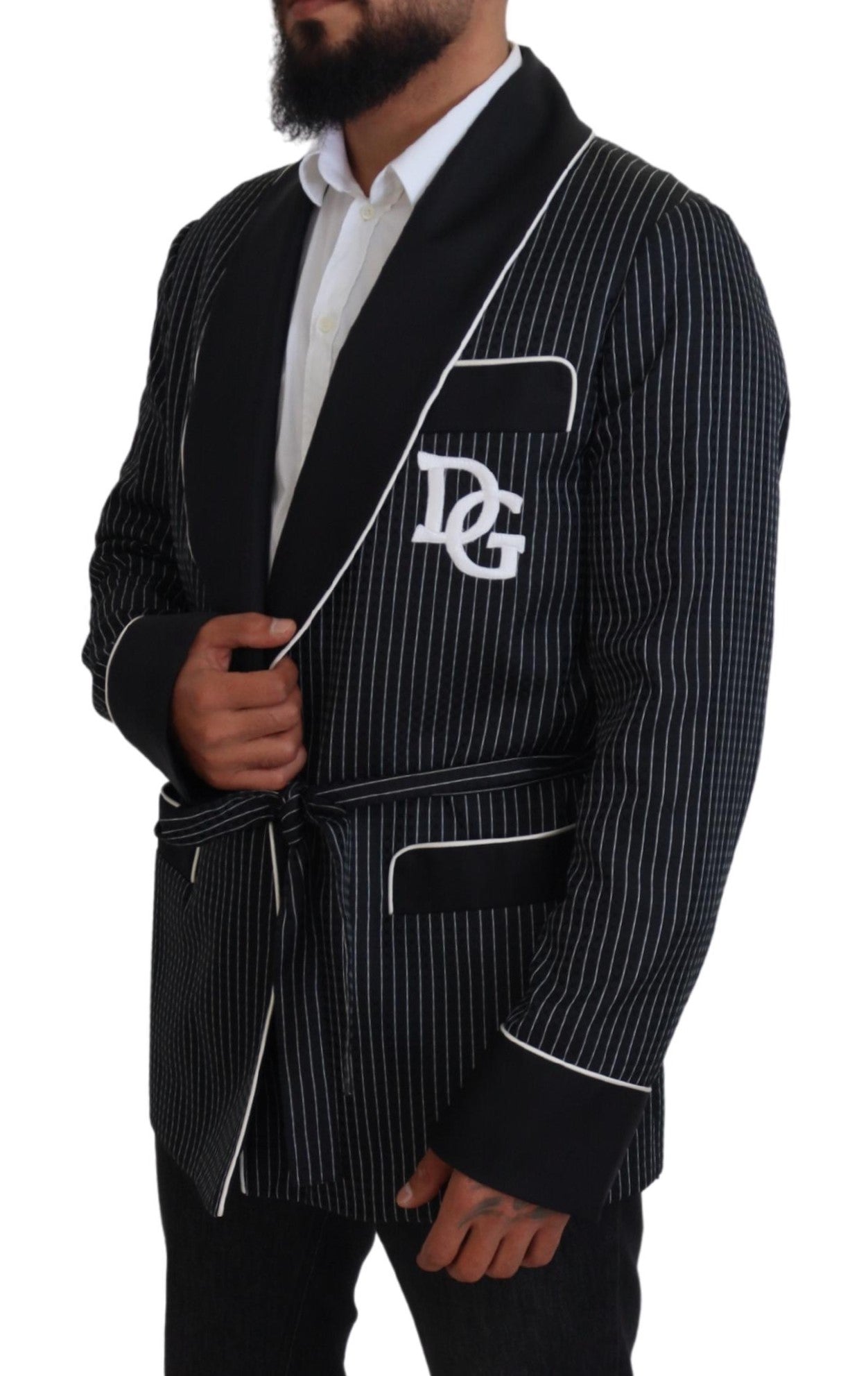 Schwarze Robe gestreifte DG Patch Jacke Herren Blazer
