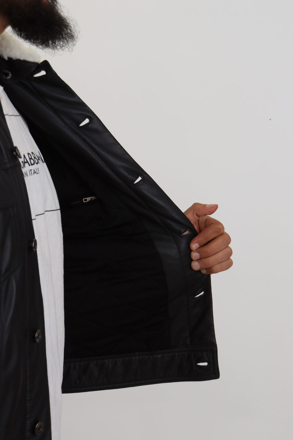 Schwarze Herrenmanteljacke aus Lammleder mit Kragen