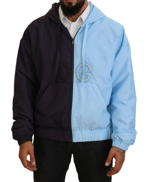 Schwarz-Blaue DG-Herrenjacke mit durchgehendem Reißverschluss und Kapuze