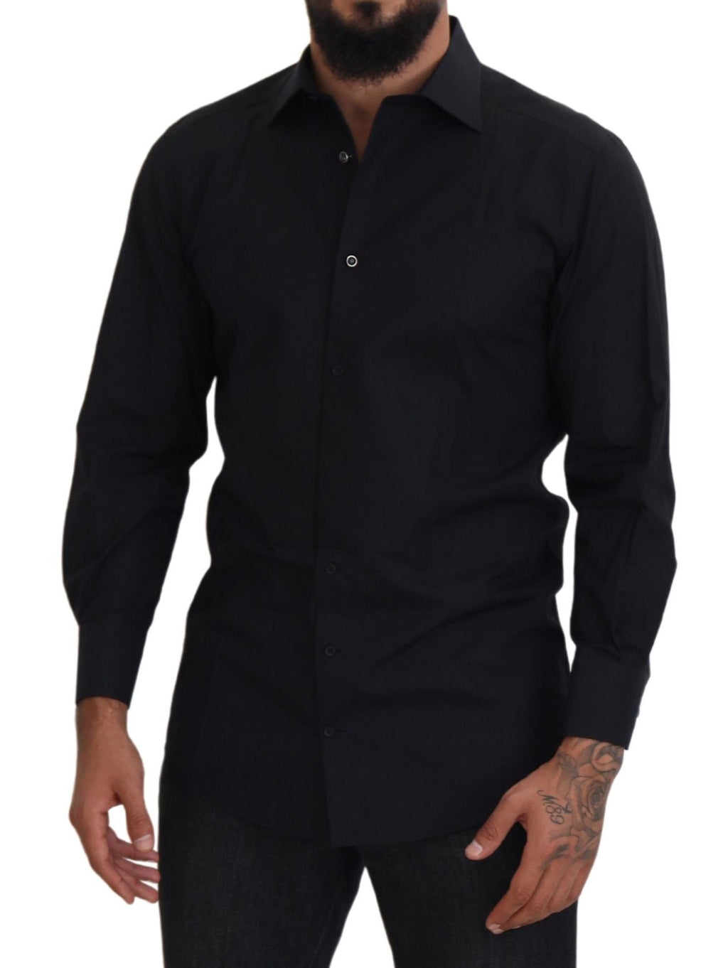Dolce & Gabbana Black GOLD Cotton Collared Long Sleeve Shirt
