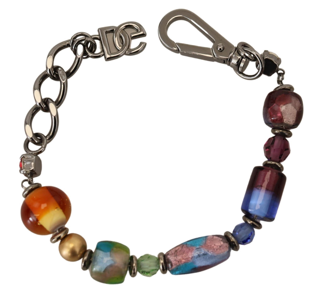 mehrfarbiges Armband mit Silberkette und Messingperlen und Karabinerverschluss