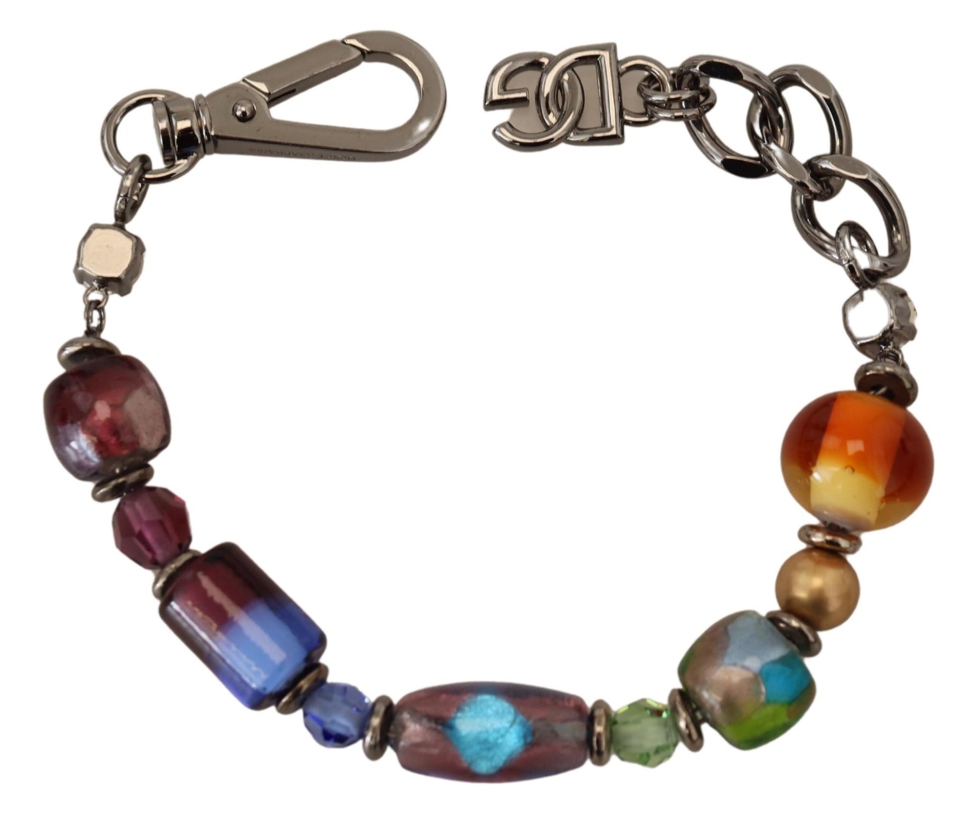 mehrfarbiges Armband mit Silberkette und Messingperlen und Karabinerverschluss