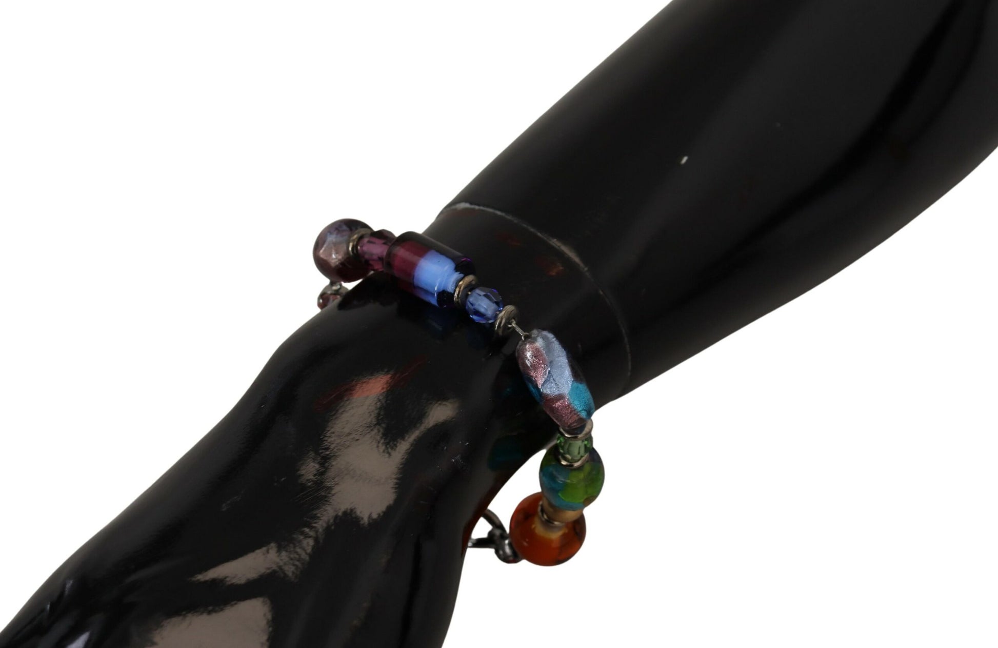 mehrfarbiges Armband mit Silberkette und Messingperlen und Karabinerverschluss