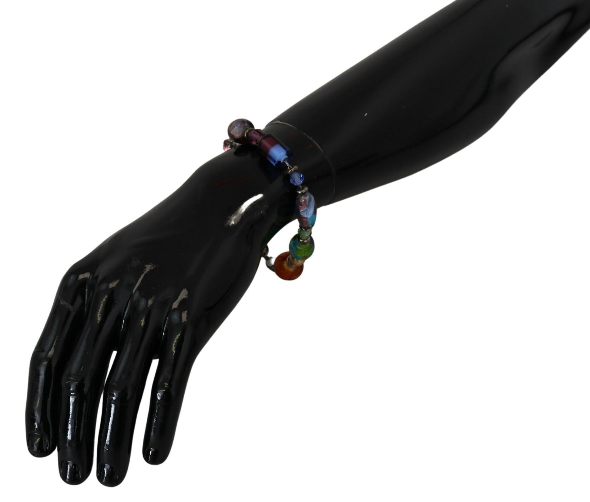 mehrfarbiges Armband mit Silberkette und Messingperlen und Karabinerverschluss