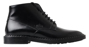 Schwarze Leder Herren Kurze Stiefel Schnürschuhe