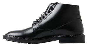 Schwarze Leder Herren Kurze Stiefel Schnürschuhe