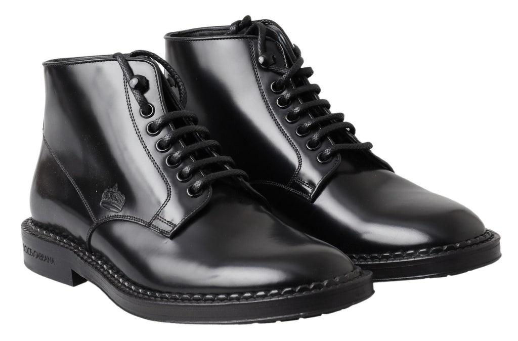 Schwarze Leder Herren Kurze Stiefel Schnürschuhe