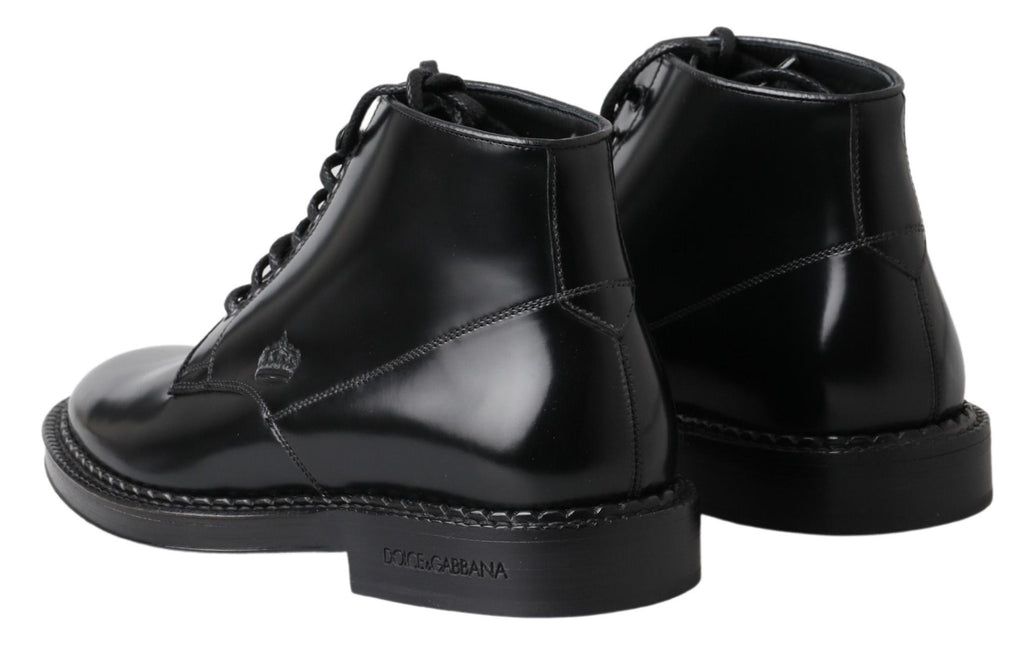 Schwarze Leder Herren Kurze Stiefel Schnürschuhe