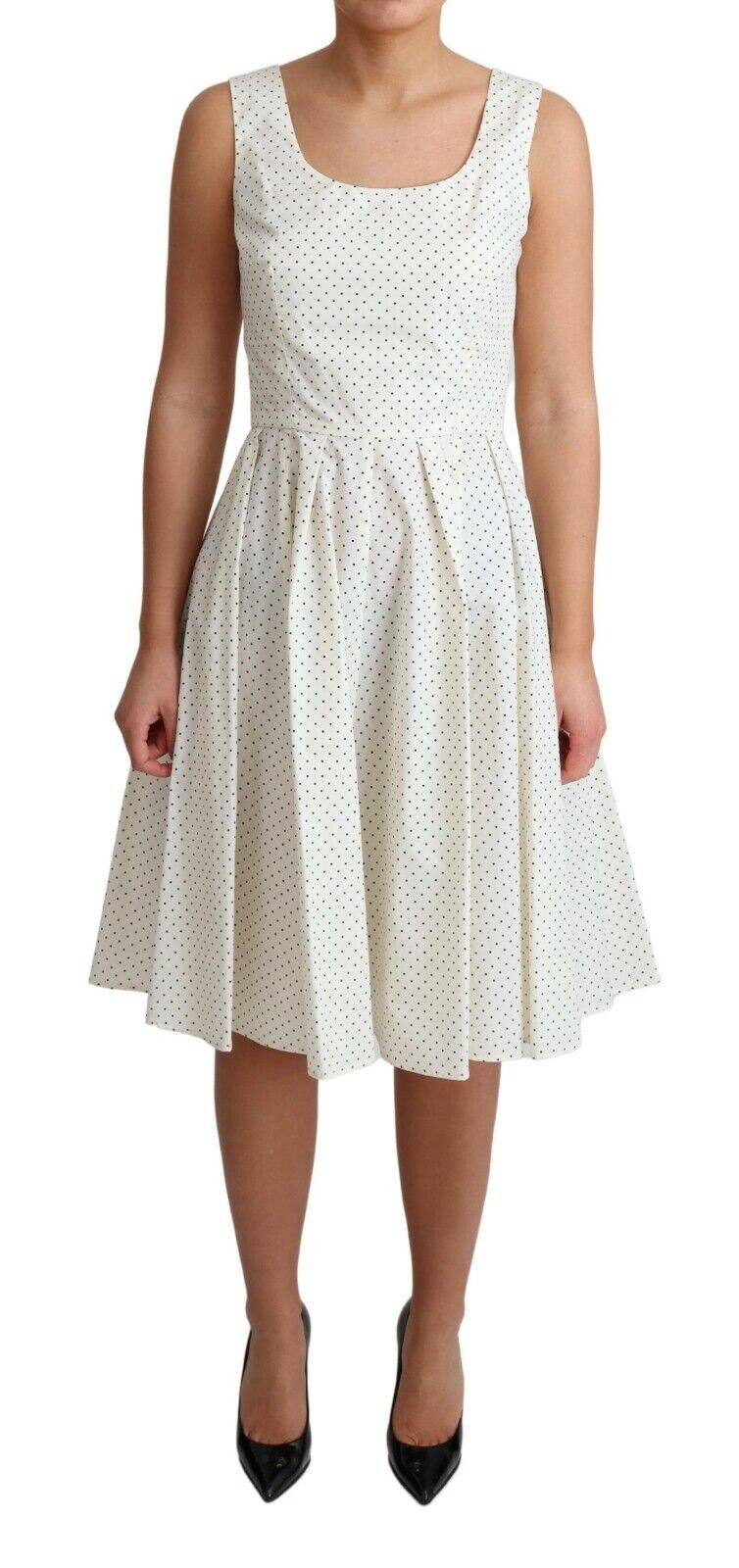 Weißes A-Linien-Kleid aus Baumwolle mit Punkten