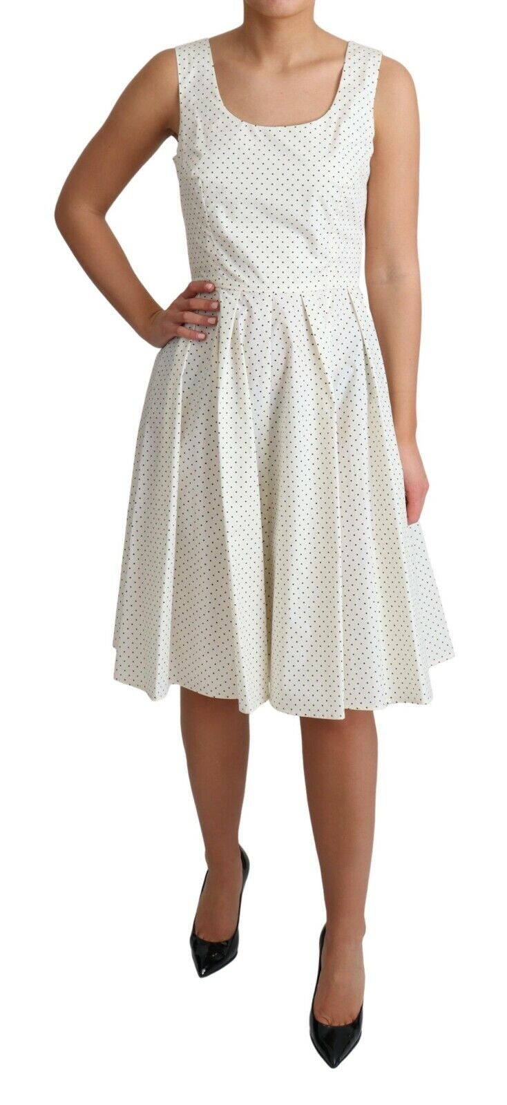 Weißes A-Linien-Kleid aus Baumwolle mit Punkten