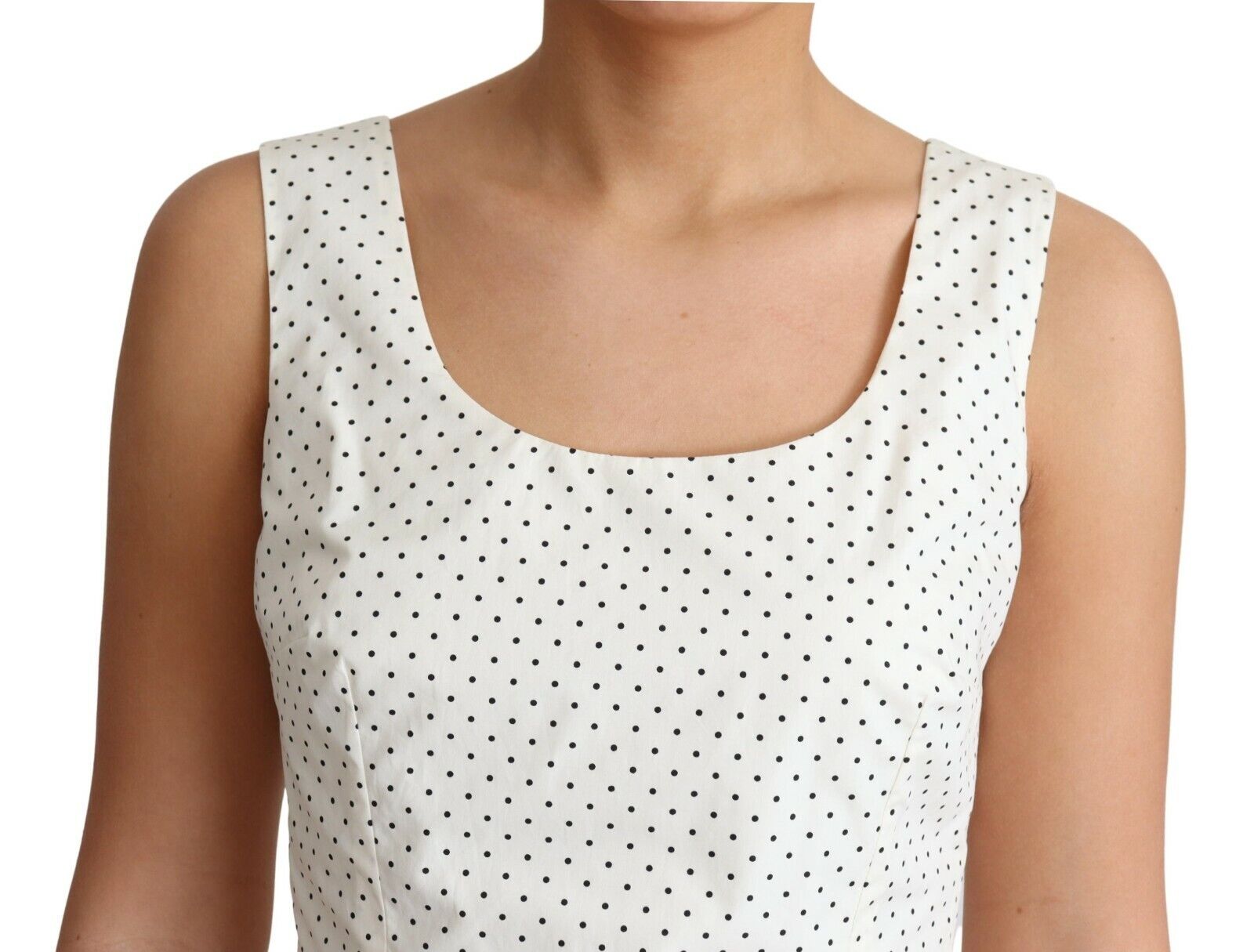 Weißes A-Linien-Kleid aus Baumwolle mit Punkten