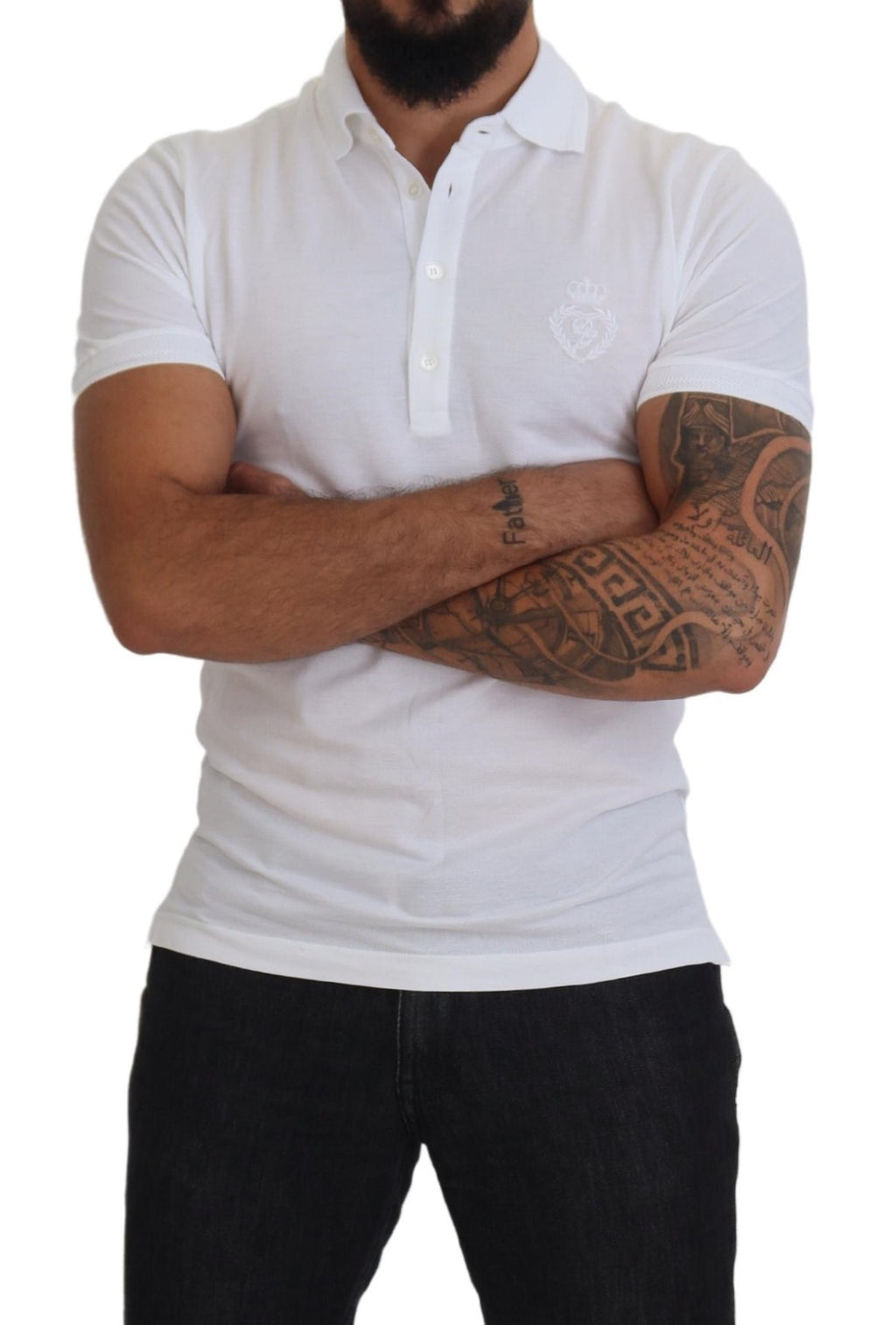 Dolce & Gabbana White Cotton Logo Short Sleeve Polo T-shirt